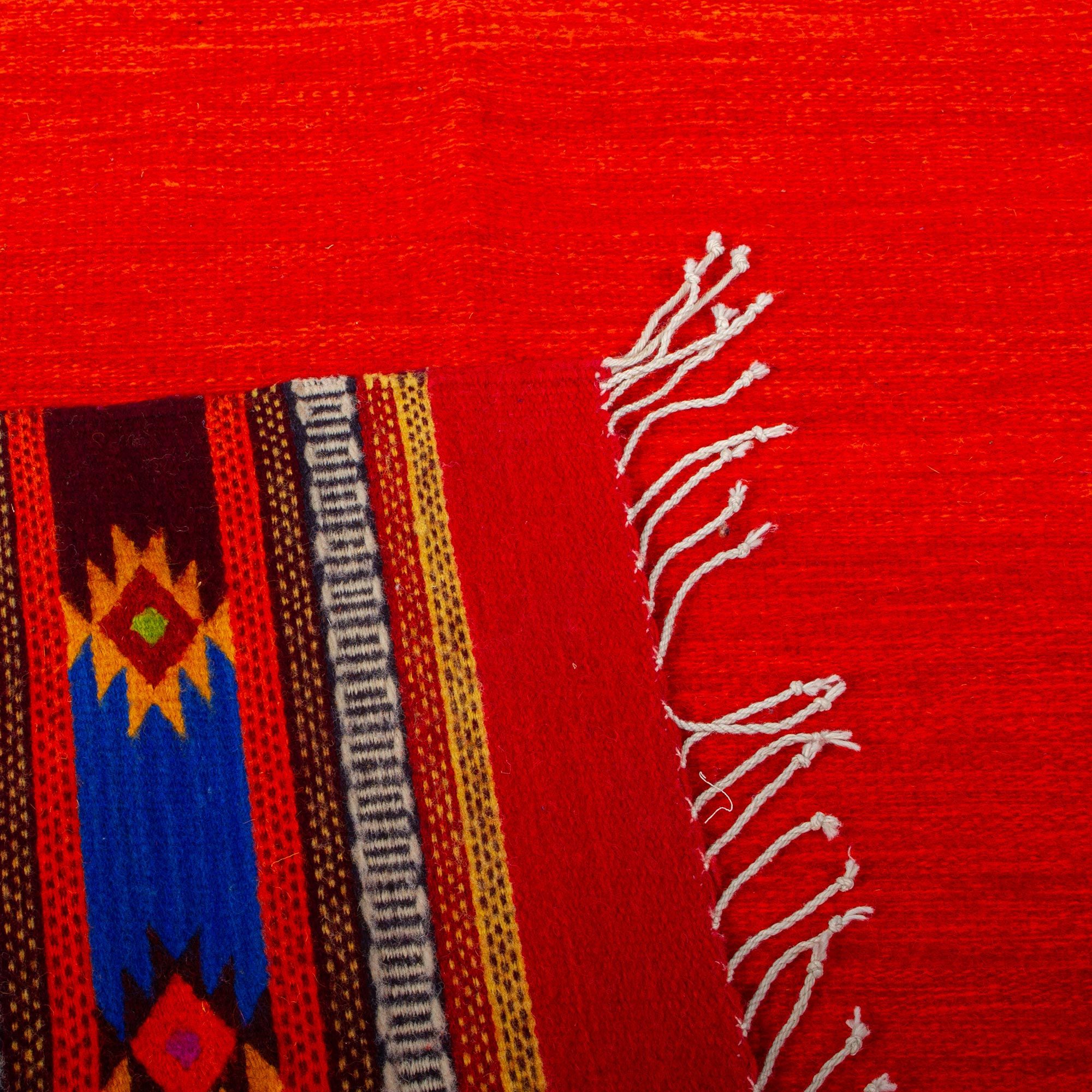 Zapotec Bright Red Wool Rug Hand Loomed in Oaxaca (4x6.5) Red Stars NOVICA