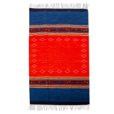 Blue and Red Zapotec Area Rug (4x6.5)