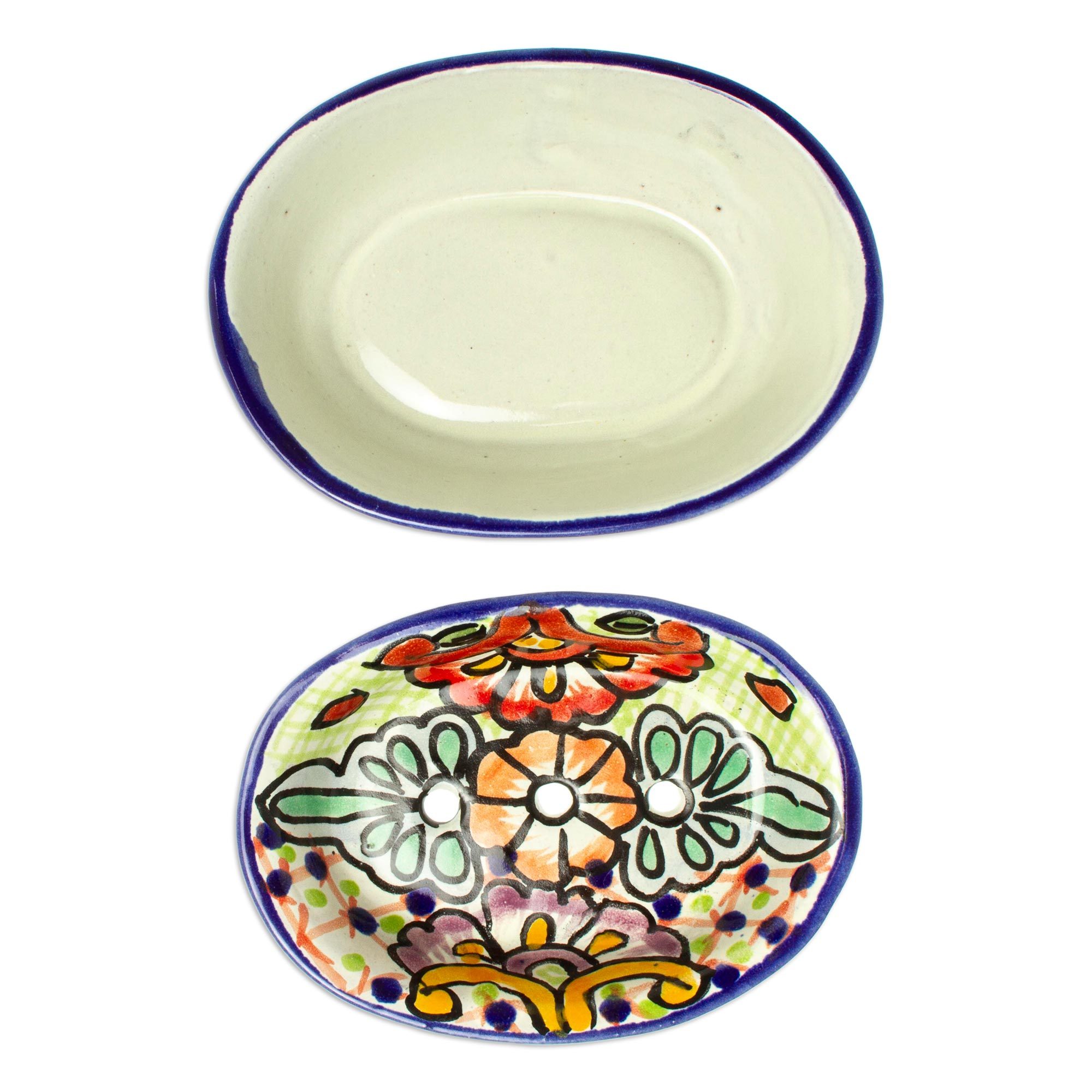 UNICEF Market TalaveraStyle Ceramic Soap Dish from Mexico Hidalgo Bouquet