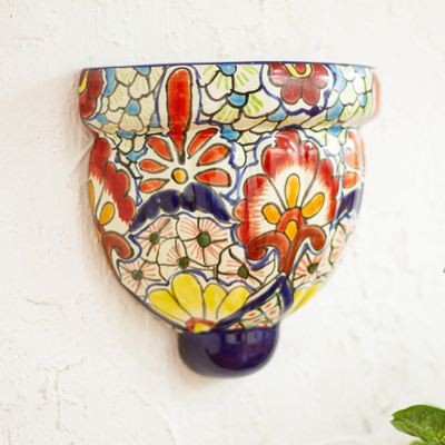 Wandpflanzgefäß aus Keramik - Keramik-Wandpflanzgefäß im Talavera-Stil