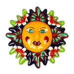 Ceramic wall accent, 'Floral Sun' - Handmade Ceramic Sun Wall Accent