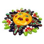 Ceramic wall accent, 'Floral Sun' - Handmade Ceramic Sun Wall Accent