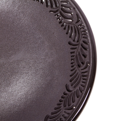 Ceramic luncheon plates, 'Tradition in Black' (pair) - 2 Black Mexican Talavera Style Ceramic Luncheon Plates