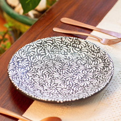 Ceramic luncheon plates, 'Twilight Spring' (pair) - Pair of Talavera Ceramic Luncheon Plates with Floral Pattern