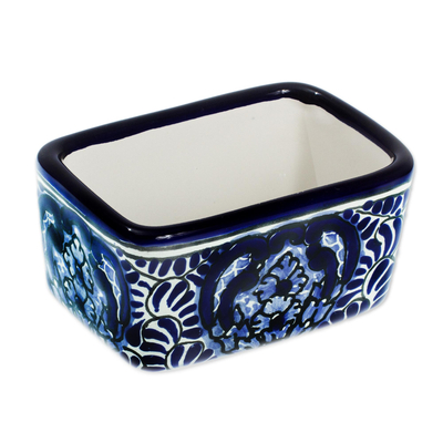Keramische Schale für Zuckerpackungen, 'Puebla Kaleidoskop'. - Blau-weiße Keramik-Zuckerpackung im Talavera-Stil