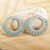 Beaded crocheted dangle earrings, 'Celestial Crown in Aqua' - Crystal Beaded Dangle Earrings with Sterling Hooks thumbail