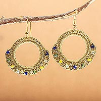 Beaded crocheted dangle earrings, 'Ethereal Crown in Multi' - Beaded Crochet Dangle Earrings