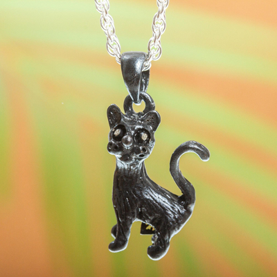 Sterling silver pendant necklace, Quizzical Cat