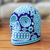 Beaded skull, 'Blue Night Visions' - Huichol Beadwork Blue Starburst Skull Figurine thumbail