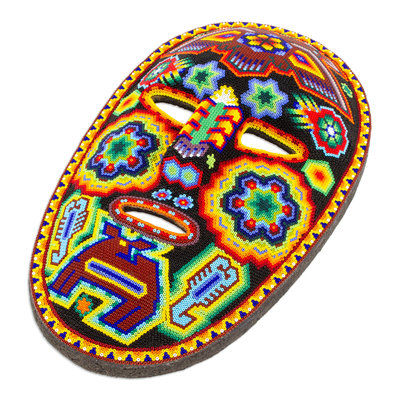 Beadwork mask, 'Huichol Protection' - Colorful Handcrafted Huichol Beadwork Mask