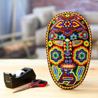 Máscara de abalorios - Colorida máscara artesanal de abalorios huichol