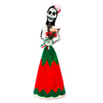 Papier mache sculpture, 'Patriotic Catrina' - Mexican Red-White-Green Papier Mache Skeleton Sculpture
