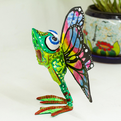 Recycled papier mache alebrije, 'Frog of Abundance' - Hand Crafted Papier Mache Frog Alebrije