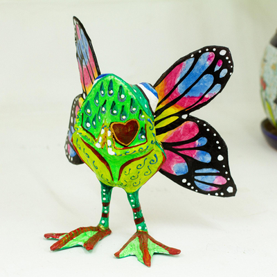 Recycled papier mache alebrije, 'Frog of Abundance' - Hand Crafted Papier Mache Frog Alebrije