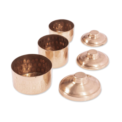 Tarros decorativos de cobre, 'Tradición de Santa Clara' (juego de 3) - Pequeños tarros de cobre hechos a mano con tapas (juego de 3)