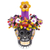 Ceramic candleholder, 'Black Floral Skull' - Black Floral Ceramic Skull Taper Candleholder thumbail