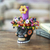 Ceramic candleholder, 'Black Floral Skull' - Black Floral Ceramic Skull Taper Candleholder (image 2e) thumbail
