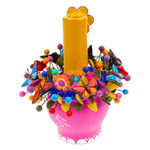 Ceramic candleholder, 'Fuchsia Floral Skull' - Fuchsia Floral Ceramic Skull Taper Candleholder