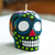 Hand-painted candle, 'Colorful Black Floral Skull' - Colorful Black Floral Mexican Day of the Dead Skull Candle
