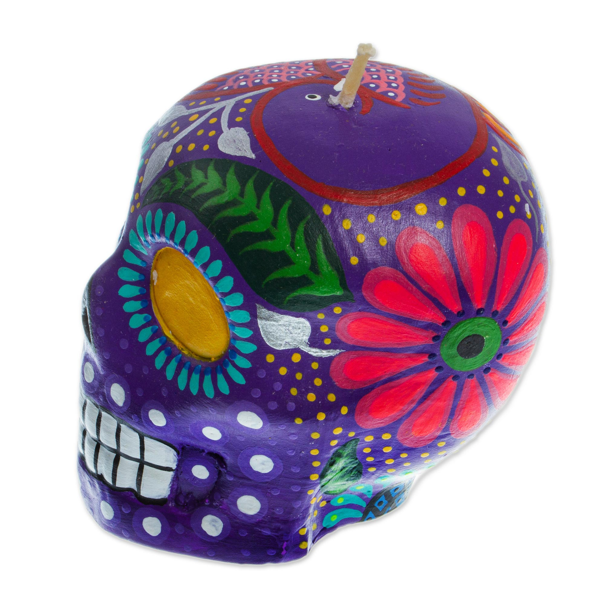 Colorful Purple Floral Mexican Day of the Dead Skull Candle - Colorful ...
