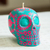 Hand-painted candle, 'Pink and Turquoise Skull' - Pink & Turquoise Mexican Day of the Dead Skull Candle
