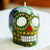 Vela pintada a mano, 'Colorful Green Skull' - Vela mexicana pintada a mano con calavera verde del Día de Muertos