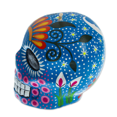 vela pintada a mano - Vela Mexicana Dia de Muertos Calavera Azul con Estrellas