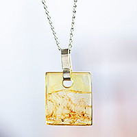 Amber pendant necklace, 'Simplicity Squared' - Square Amber Pendant Necklace from Mexico