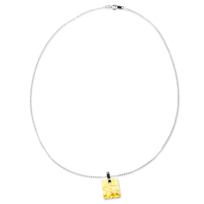 Amber pendant necklace, 'Simplicity Squared' - Square Amber Pendant Necklace from Mexico