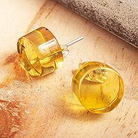 Amber stud earrings, 'Golden Minimalism' - Handmade Amber Stud Earrings