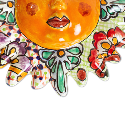 Ceramic wall accent, 'Glorious Sun' - Hand Painted Ceramic Sun Wall Accent