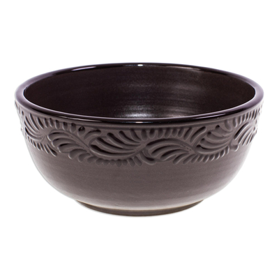 Ceramic bowls, 'Tradition in Black' (pair) - 2 Black Talavera Style Ceramic Bowls Hand-painted in Mexico