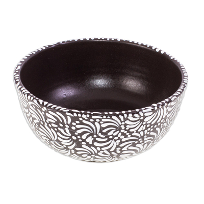 Cuencos de cerámica, (par) - 2 Cuencos de Cerámica Estilo Talavera Blanco y Negro Pintados a Mano