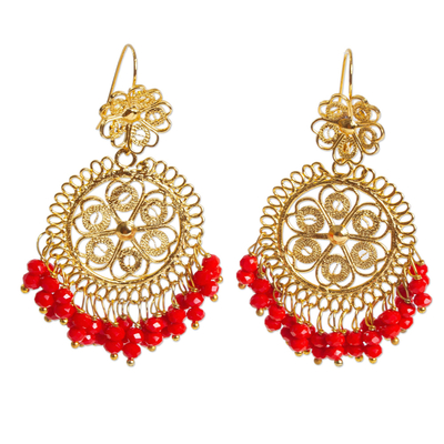 Red Crystal 10k Gold Plated Chandelier Earrings