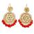 Gold plated filigree chandelier earrings, 'Valley Flower in Red' - Red Crystal 10k Gold Plated Chandelier Earrings