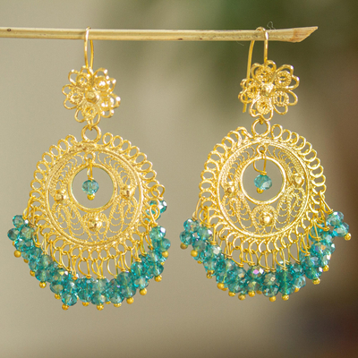 Gold plated filigree chandelier earrings, Valley Treasure