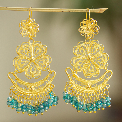 Gold plated filigree chandelier earrings, 'Daisy Enchantment' - 10k Gold Plated Filigree Chandelier Earrings