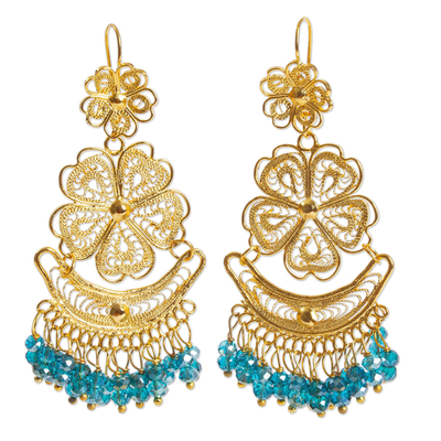 Gold plated filigree chandelier earrings, 'Daisy Enchantment' - 10k Gold Plated Filigree Chandelier Earrings