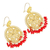 Gold plated filigree chandelier earrings, 'Ornate Daisy' - Scarlet Beaded Gold Plated Chandelier Earrings (image 2b) thumbail