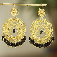 Gold plated filigree chandelier earrings, 'Valley Mystery' - Filigree Chandelier Earrings in 10k Gold Plate