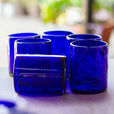 Blown glass juice glasses, Paloma Azul (set of 6)