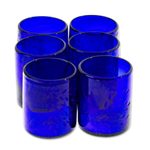 Blown glass juice glasses, 'Paloma Azul' (set of 6) - Blue Etched Hand Blown Juice Glasses (Set of 6)