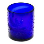 Blown glass juice glasses, 'Paloma Azul' (set of 6) - Blue Etched Hand Blown Juice Glasses (Set of 6)
