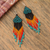 Long beaded waterfall earrings, 'Huichol Chevron in Black' - Extra Long Beaded Huichol-Style Earrings (image 2b) thumbail