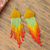 Long beaded waterfall earrings, 'Huichol Chevron in Saffron' - Huichol-Style Long Beaded Earrings (image 2b) thumbail