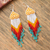 Long beaded waterfall earrings, 'Huichol Chevron in White' - Multicolored Hand Crafted Long Beaded Earrings (image 2b) thumbail