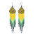 Long beaded waterfall earrings, 'Huichol Chevron in Green' - Green and Yellow Long Huichol-Style Earrings thumbail