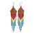 Long beaded waterfall earrings, 'Huichol Chevron in Avocado' - Multicolored Beaded Waterfall Earrings thumbail