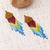 Long beaded waterfall earrings, 'Huichol Chevron in Avocado' - Multicolored Beaded Waterfall Earrings (image 2b) thumbail