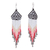 Long beaded waterfall earrings, 'Huichol Chevron in Grey' - Dramatic Extra Long Huichol Beaded Earrings thumbail